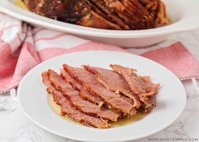 slices of a spiral ham on a plate
