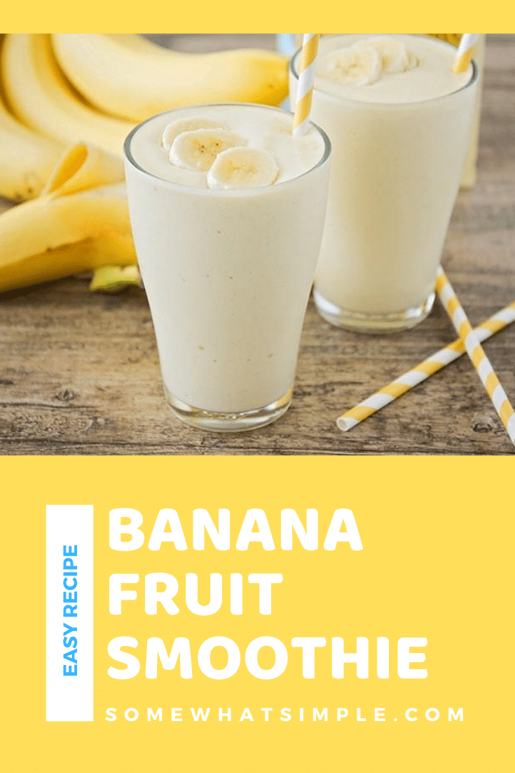 This tropical banana smoothie recipe uses only three ingredients and is ready in under five minutes. Made with fresh fruit, it's super delicious and perfect for an easy breakfast or quick snack! via @somewhatsimple