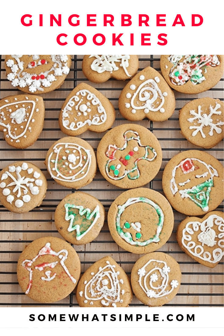 Spread some holiday cheer by making some easy gingerbread cookies. These homemade cookies are soft, simple to make, and make the perfect holiday gift! These are the perfect cookie recipe for the Christmas season. via @somewhatsimple