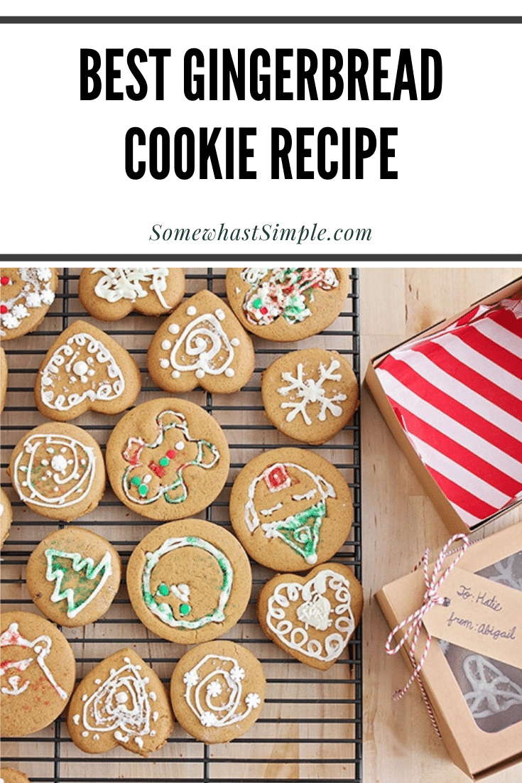 Spread some holiday cheer by making some easy gingerbread cookies. These homemade cookies are soft, simple to make, and make the perfect holiday gift! These are the perfect cookie recipe for the Christmas season. via @somewhatsimple