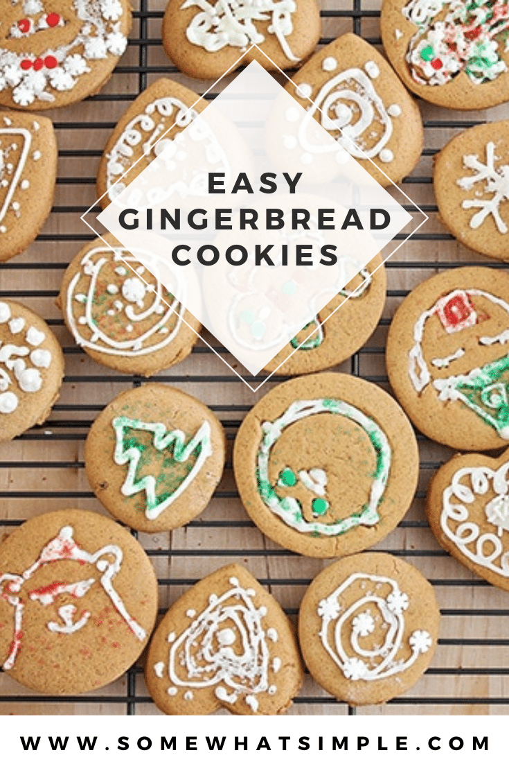 Spread some holiday cheer by making some easy gingerbread cookies. These homemade cookies are soft, simple to make, and make the perfect holiday gift! These are the perfect cookie recipe for the Christmas season. via @somewhatsimple