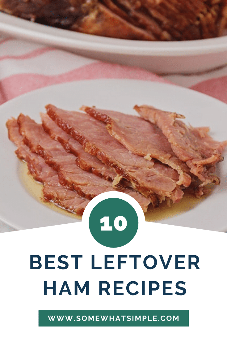 Make an easy breakfast, lunch or dinner by putting your leftover ham to good use!  If you're not sure what to do with your leftover ham, here are 10 of our favorite ham recipes that are easy to make. From dinner and breakfast ideas, to soups and sandwiches, there's a recipe everyone will love. via @somewhatsimple