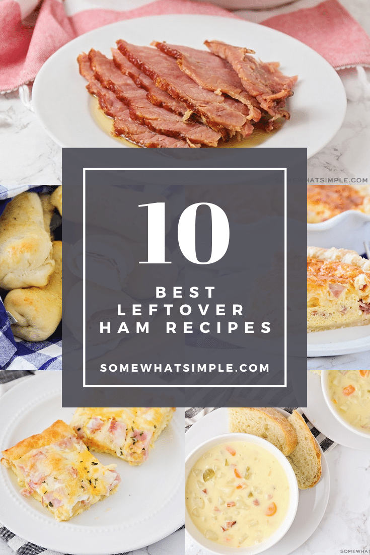 Make an easy breakfast, lunch or dinner by putting your leftover ham to good use!  If you're not sure what to do with your leftover ham, here are 10 of our favorite ham recipes that are easy to make. From dinner and breakfast ideas, to soups and sandwiches, there's a recipe everyone will love. via @somewhatsimple