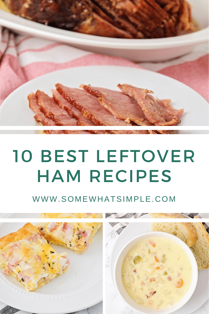 Make an easy breakfast, lunch or dinner by putting your leftover ham to good use!  If you're not sure what to do with your leftover ham, here are 10 of our favorite ham recipes that are easy to make. From dinner and breakfast ideas, to soups and sandwiches, there's a recipe everyone will love. via @somewhatsimple