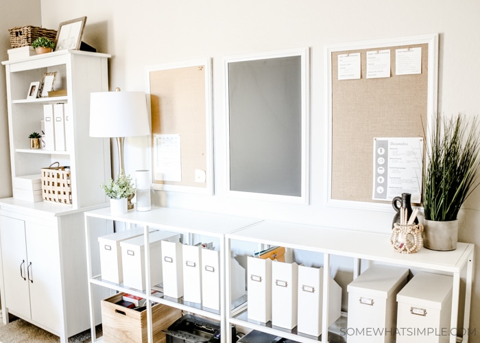 shelves with filing and organization folders and trays