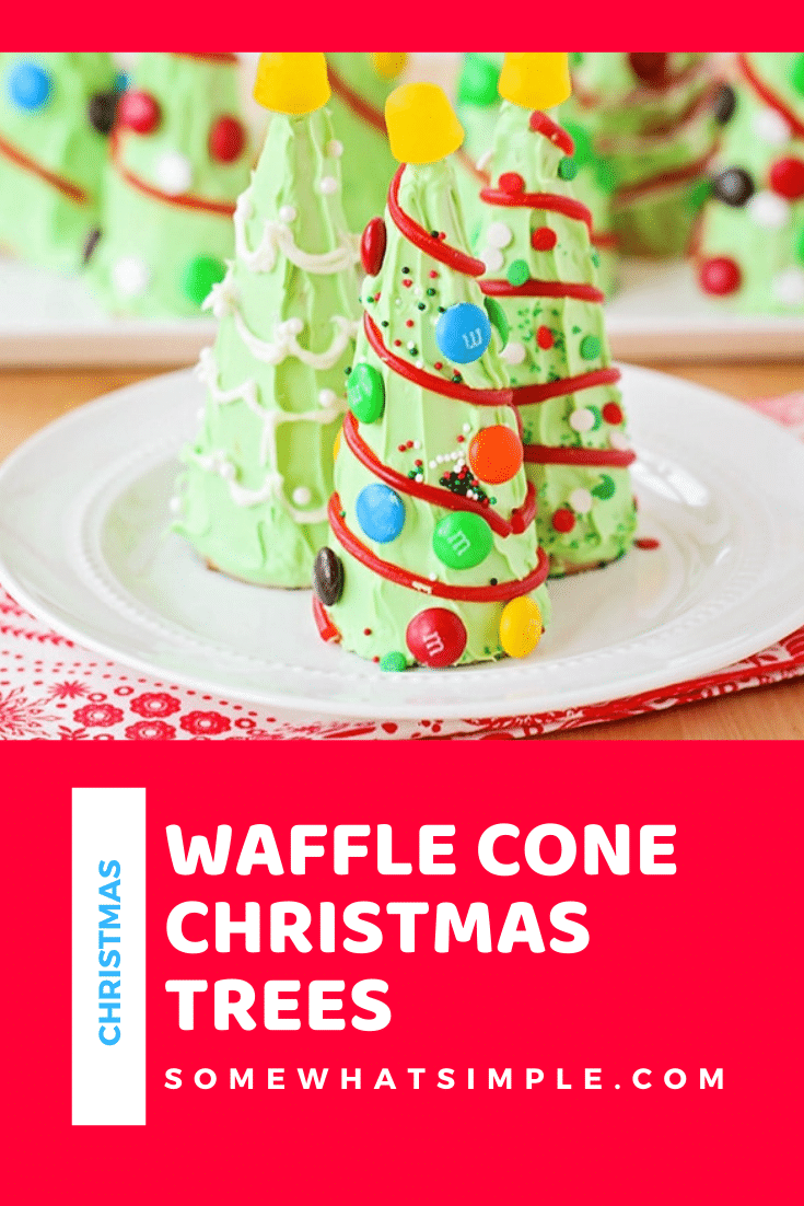 Are you looking for some Christmas treats to make with the kids this holiday season? These sugar cone Christmas trees are so fun and easy to put together, they're perfect for everyone! They're fun to make and even more fun to eat! via @somewhatsimple