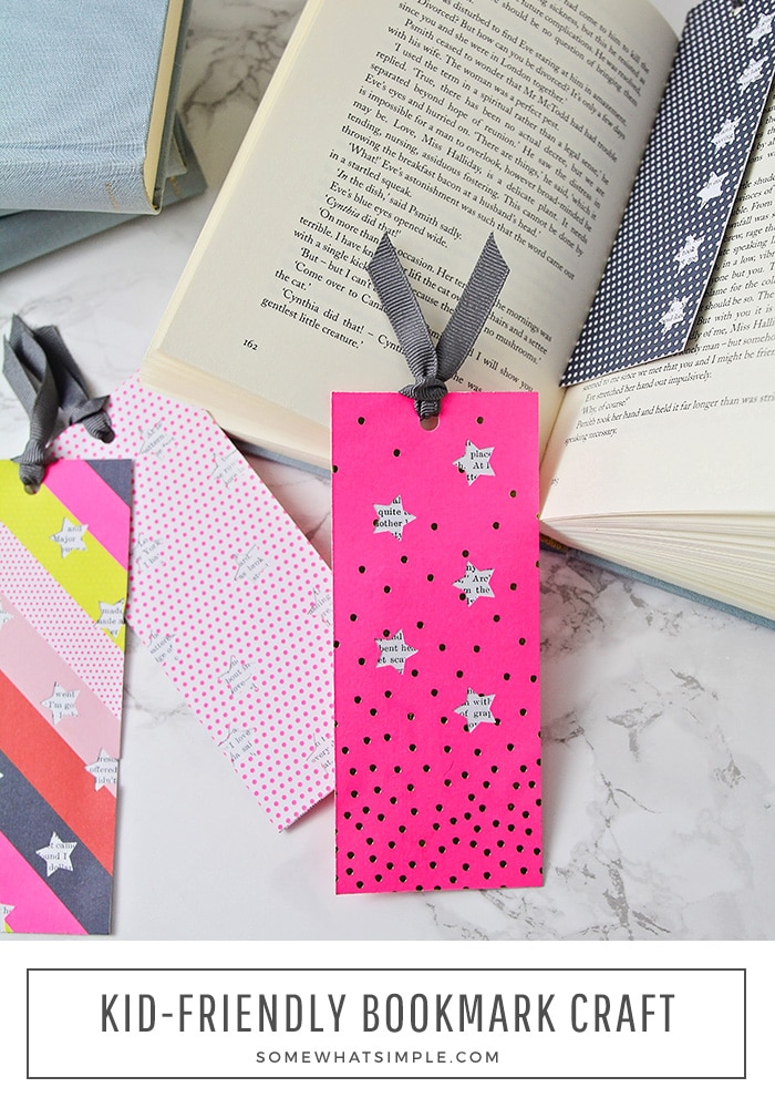 Grab the kids and some supplies you probably already have on-hand and make a few DIY bookmarks! #bookmarks #DIY #papercraft #kidscraft #easy #boredomebuster via @somewhatsimple