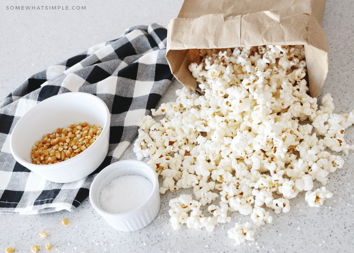 a paper bag filled with popcorn