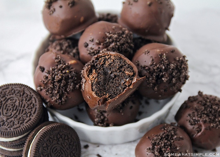 a bowl of Oreo truffles