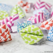 brightly colored fortune cookies made out of paper