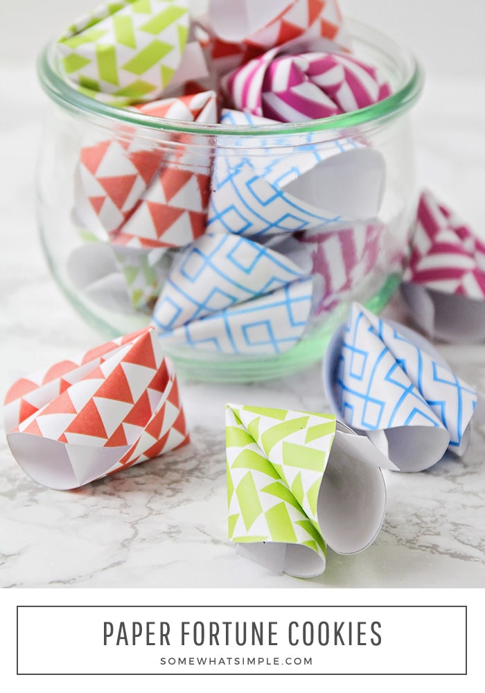 Paper fortune cookies are a fun craft idea your kids will love! Learn how to make them with this easy step by step tutorial. #fortunecookies #chinesenewyear #papercraft #oragamipaperfortunecookies #paperfortunecookietemplate via @somewhatsimple