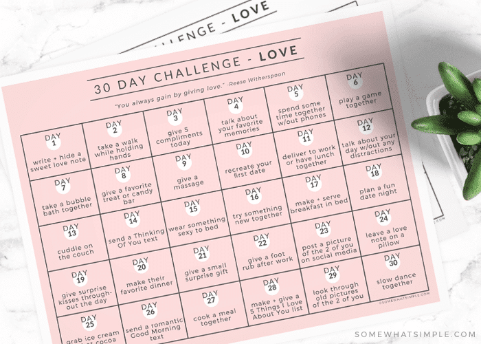 a 30 day love challenge printable