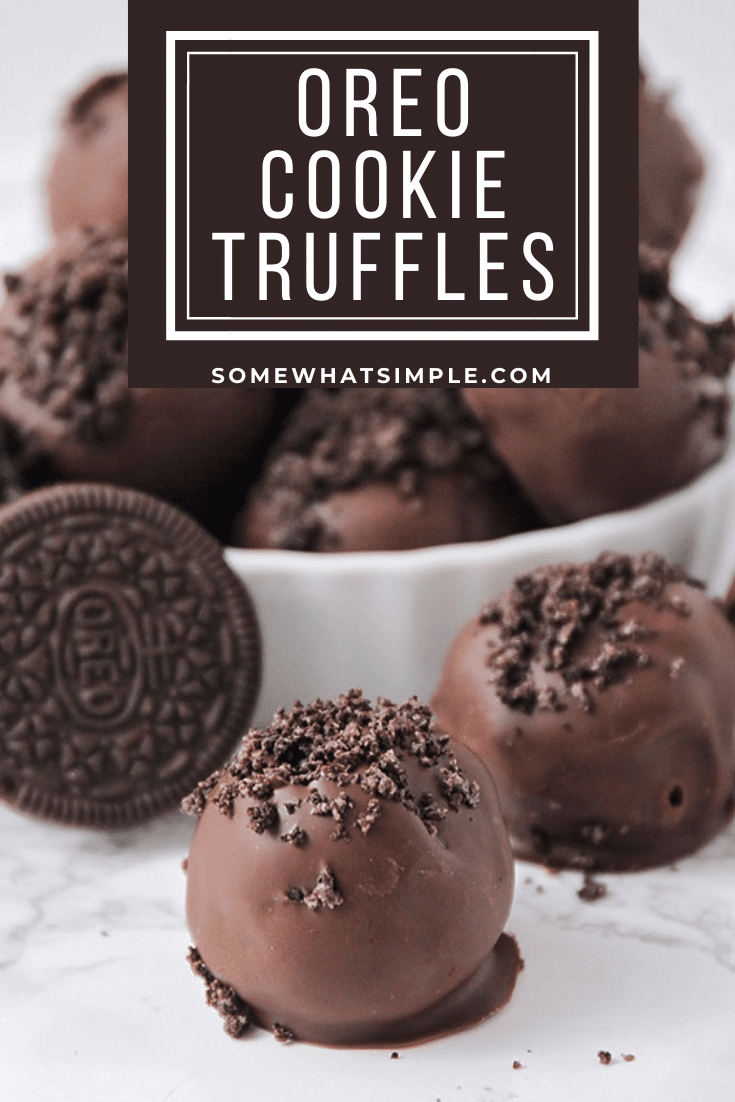 Oreo Cookie Truffles are an easy dessert that are made with the amazing combo of Oreo cookies and cream cheese. You only need 3 ingredients, so they're really easy to make and can be prepared in about 5 mins! These Oreo cookie balls are no bake and no fuss. I promise, you're going to love these! via @somewhatsimple