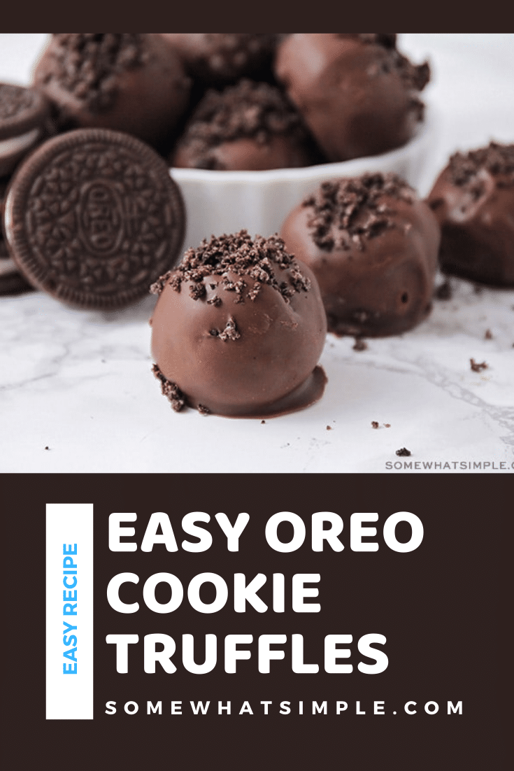 Oreo Cookie Truffles are an easy dessert that are made with the amazing combo of Oreo cookies and cream cheese. You only need 3 ingredients, so they're really easy to make and can be prepared in about 5 mins! These Oreo cookie balls are no bake and no fuss. I promise, you're going to love these! via @somewhatsimple