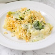 a serving of broccoli cheese casserole