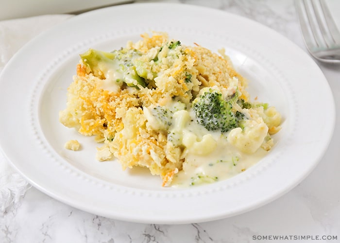 a serving of broccoli cheese casserole