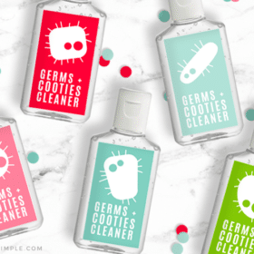 hand sanitizer bottles with a cootie cleaner label