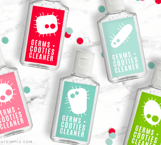 hand sanitizer bottles with a cootie cleaner label