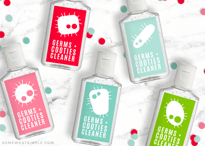 hand sanitizer bottles with a valentine's label