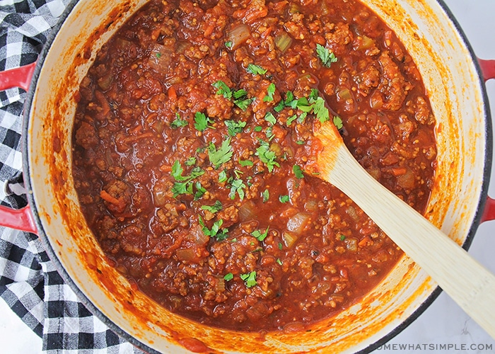 a pot of homemade meat sauce