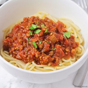 a pot of homemade meat sauce