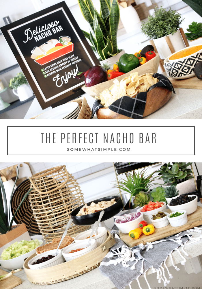 With delicious ingredients and a variety of toppings, making your own nacho bar is an easy meal that can feed (and please!) a crowd! Make it simple or go all out, either way, it will taste amazing!  via @somewhatsimple