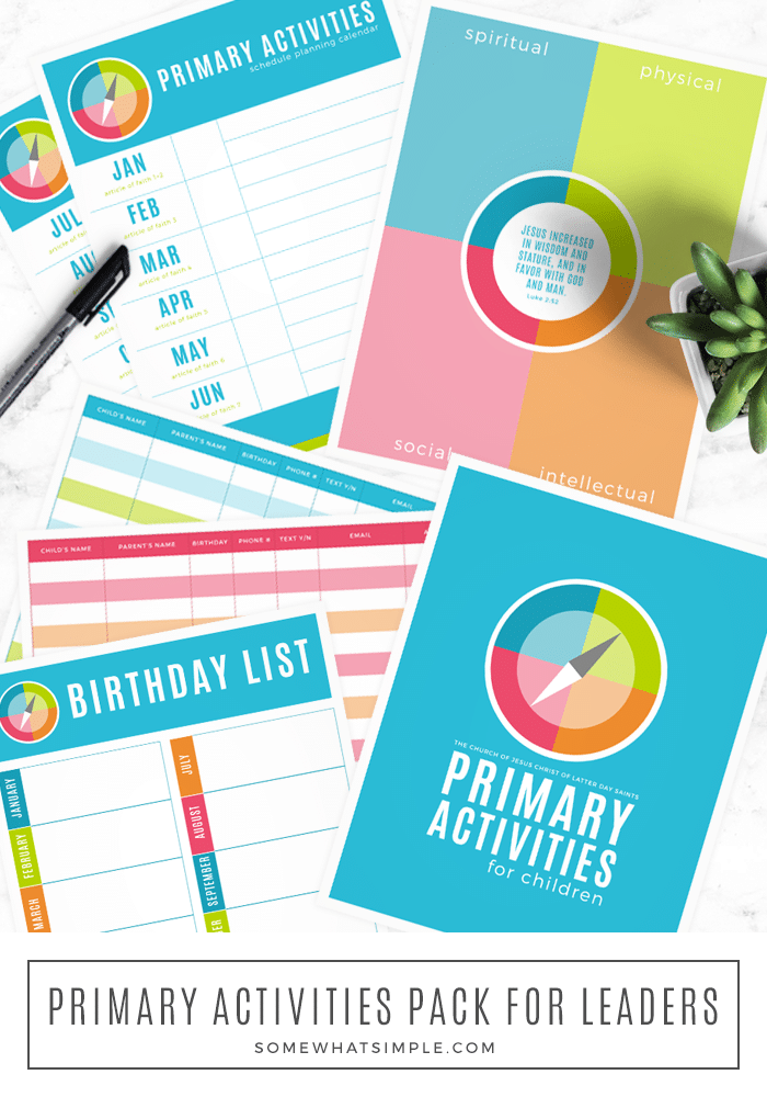 This Primary Activities Printable pack is the perfect companion for leaders to plan activities, help set goals, and keep track of important information. #ldsprimary #churchofjesuschristprimary #printableprimaryactivitysheets #newldsprimaryactivitiesprogram #ldsprimary2020 via @somewhatsimple