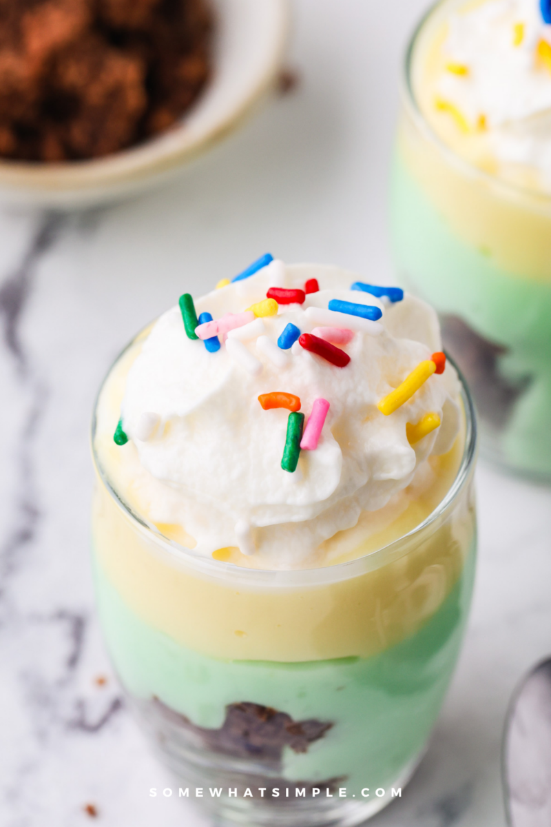 close up overhead shot of a St. Patrick's Parfait