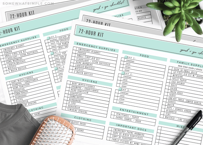 pages from a 72 hour kit printable list