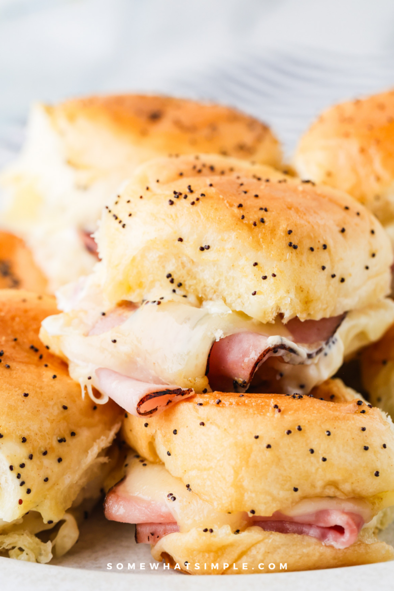 close up of plated Ham and Cheese Sliders