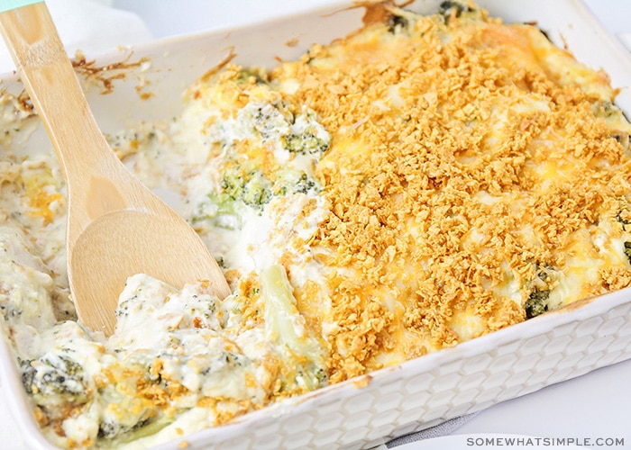 a pan of freshly baked chicken divan