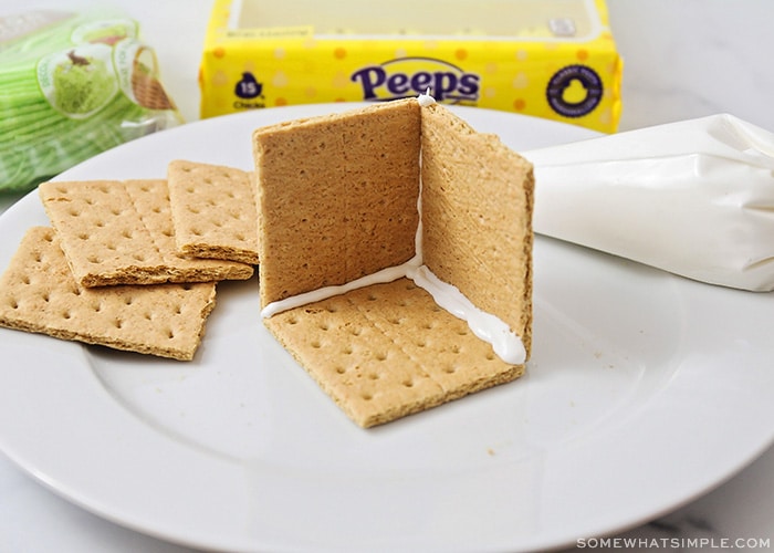 building an edible birdhouse with graham crackers