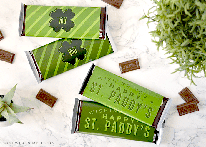 candy bars wrapped in a st. patrick's day label