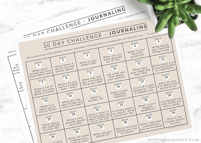 30 Day Journal Challenge (FREE Printable) - Somewhat Simple