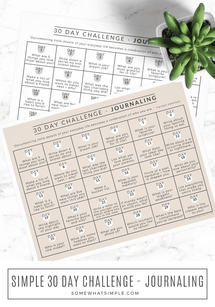 30 Day Journal Challenge (FREE Printable) - Somewhat Simple