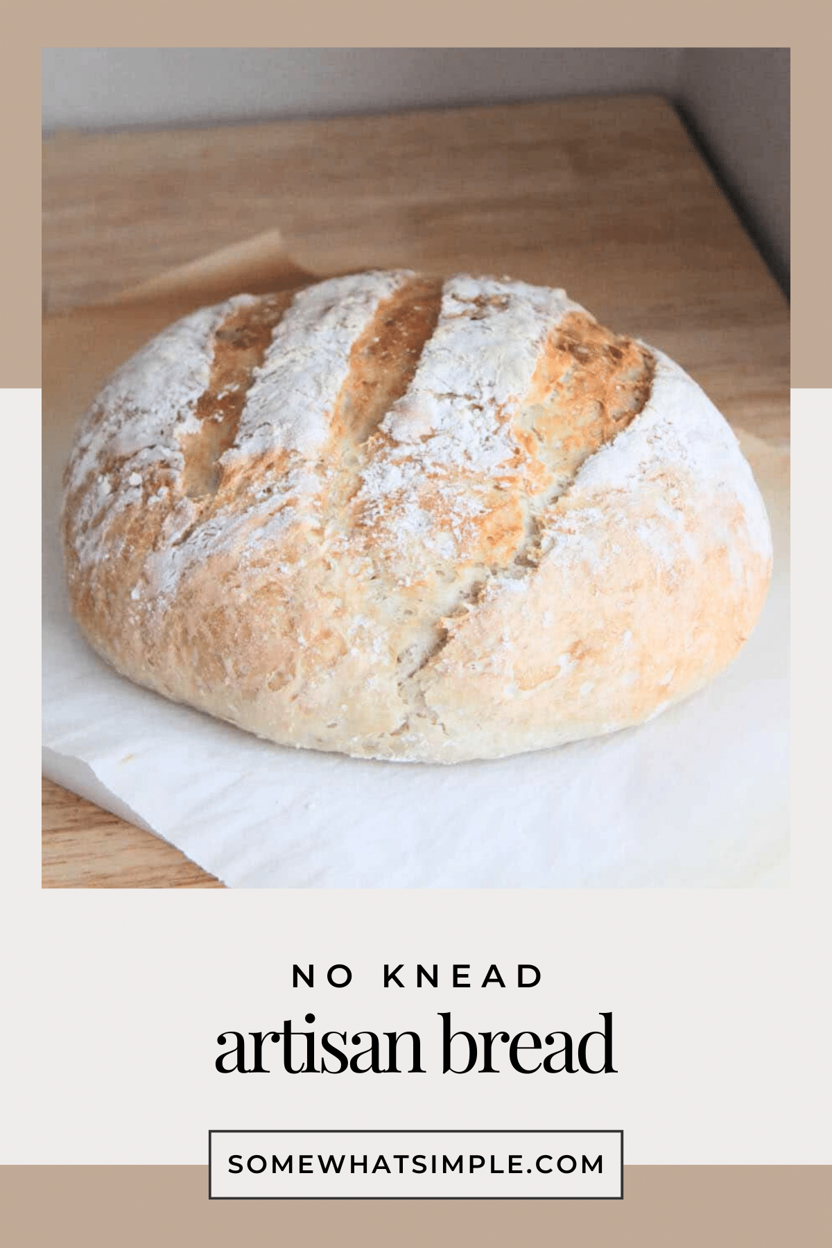 This no knead artisan bread has a crisp crust, soft center, and simple ingredients. An easy artisan bread recipe that turns out perfect every time. via @somewhatsimple