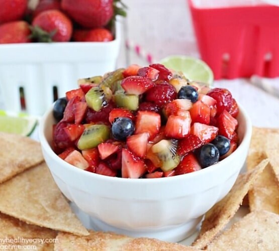 a bowl of strawberry salsa
