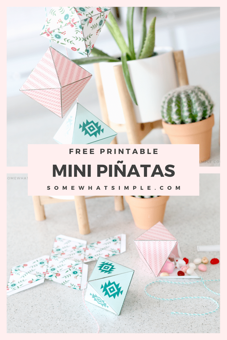 These fun mini piñatas are the finishing touch you'll need to make your next Cinco De Mayo fiesta a smashing hit! Download your free printable today and get ready for a DIY project that is simple and fun! They're easy to make and everyone will love them! #minipinatas #diyminipinatas #minipinatastemplate #partyideas #freeprintable #cincodemayo #decorations via @somewhatsimple