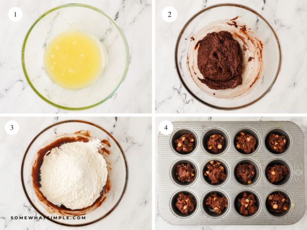 collage of images showing how to make PB Cup Brownies