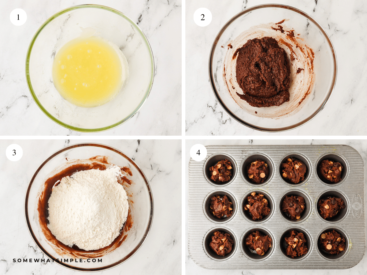 collage of images showing how to make PB Cup Brownies
