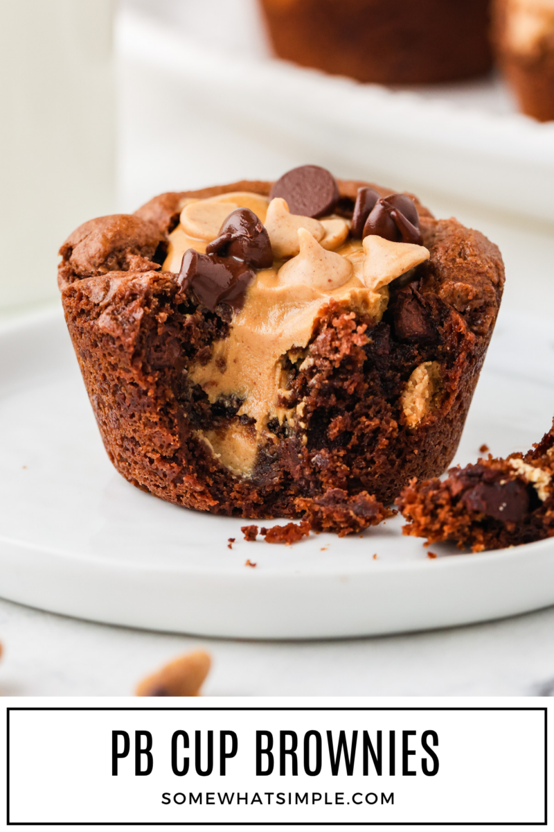 close up of PB Cup Brownie with oozing peanut butter