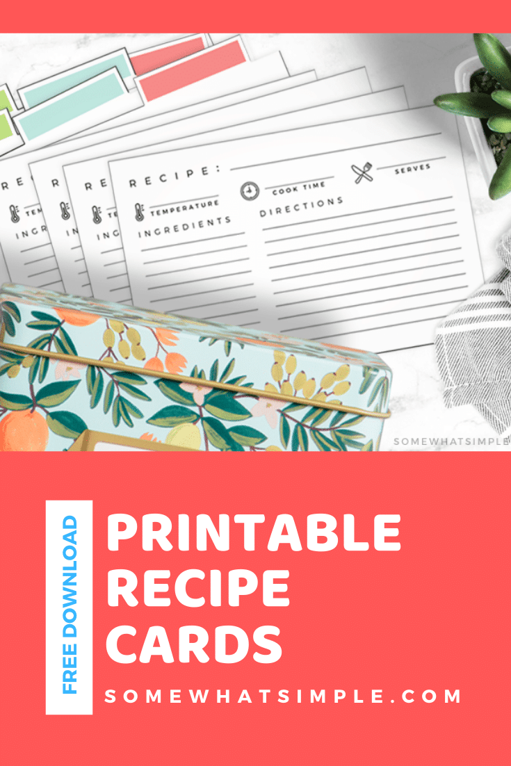 Make your recipe box look better than ever with our free printable recipe card template! This is an organized way to save your family's favorite recipes so you can use them whenever you want! #recipecardtemplate #recipecardfreeprintables #freedownload #free #recipecarddesign via @somewhatsimple