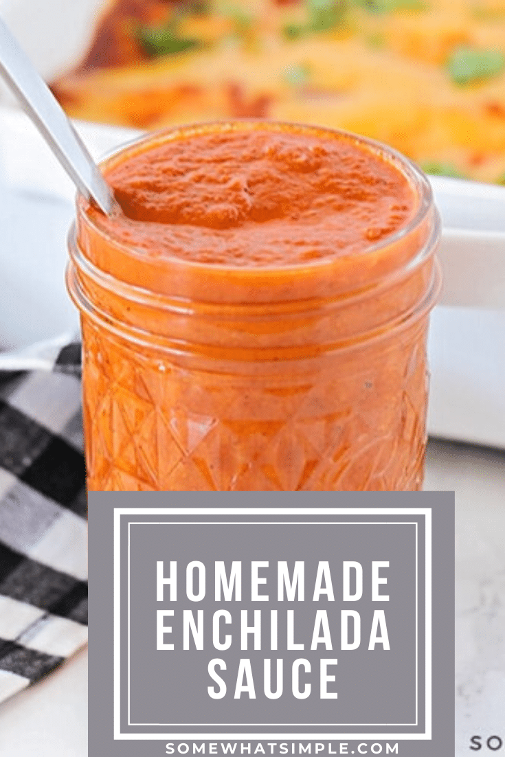 Making homemade enchilada sauce is so quick and easy, and it is the perfect way to punch up the flavor in your favorite Mexican recipes! This recipe is so easy, it only takes 15 minutes to make. Forget the jarred sauces and whip up a fresh batch right now! #bestredenchiladasauce #homemadeenchiladasauce #redenchiladasauce #redenchiladasaucerecipe #authenticredenchiladasauce via @somewhatsimple