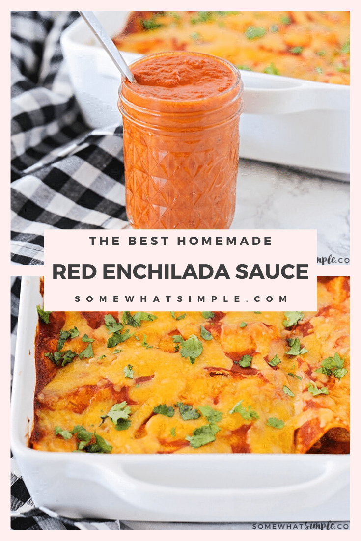 Making homemade enchilada sauce is so quick and easy, and it is the perfect way to punch up the flavor in your favorite Mexican recipes! This recipe is so easy, it only takes 15 minutes to make. Forget the jarred sauces and whip up a fresh batch right now! #bestredenchiladasauce #homemadeenchiladasauce #redenchiladasauce #redenchiladasaucerecipe #authenticredenchiladasauce via @somewhatsimple