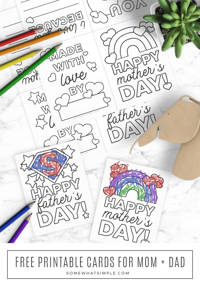 mother's day and father's day printable cards you can color