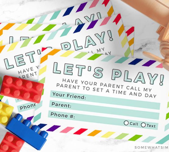 stack of playdate invitations on the counter