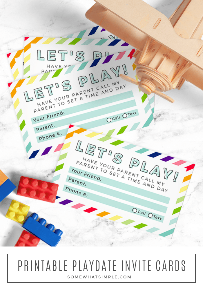 Printable playdate invite cards are the sweat-free solution for arranging playdates with your child's little buddies! #printable #playdate #mom #kids #play #callingcard #cards via @somewhatsimple