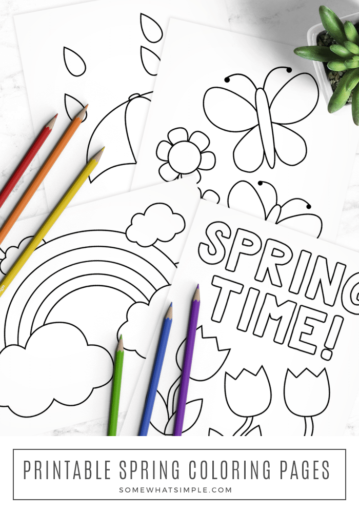 Download and print these free printable coloring pages - perfect for spring art projects and indoor fun! #spring #craft #kids #printable #free #coloring #art via @somewhatsimple