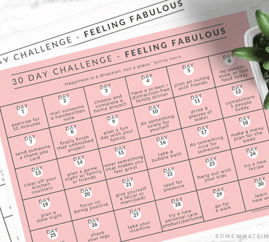 feeling fabulous 30 day challenge calendar printable