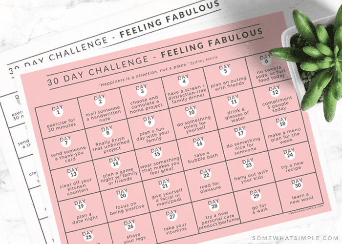 feeling fabulous 30 day challenge calendar printable